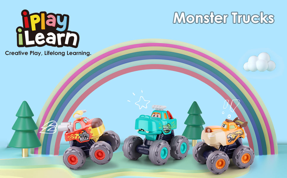 Monster Trucks 3PCS Toddler Cars Cadeaux Friction Power Pull Back Push and  Go Ensemble de Voiture pour bébé Enfants garçons 12 Mois et Plus :  : Jeux et Jouets