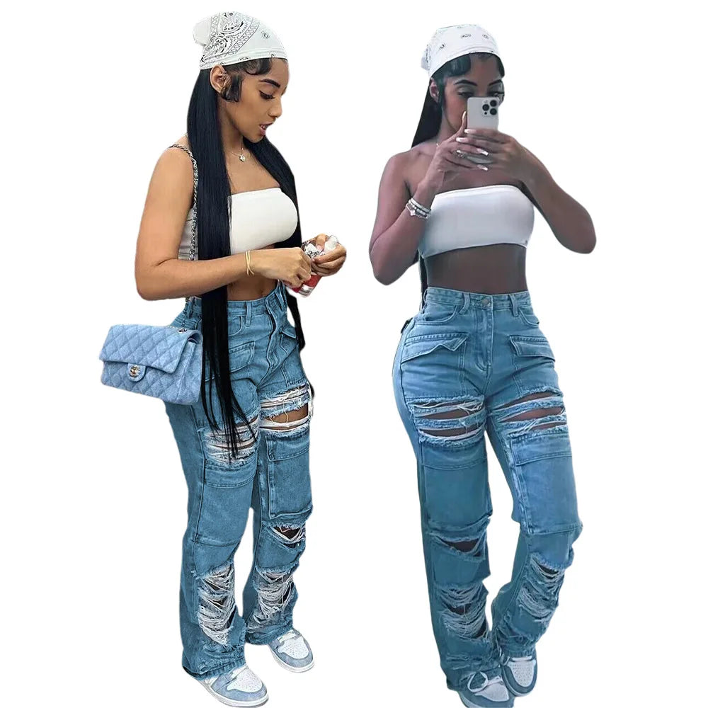 Ladies Ripped Denim Pants Skinny Women Jeans Pants Female Trousers High Quality Women Pants Jeans Torn Denim Overalls