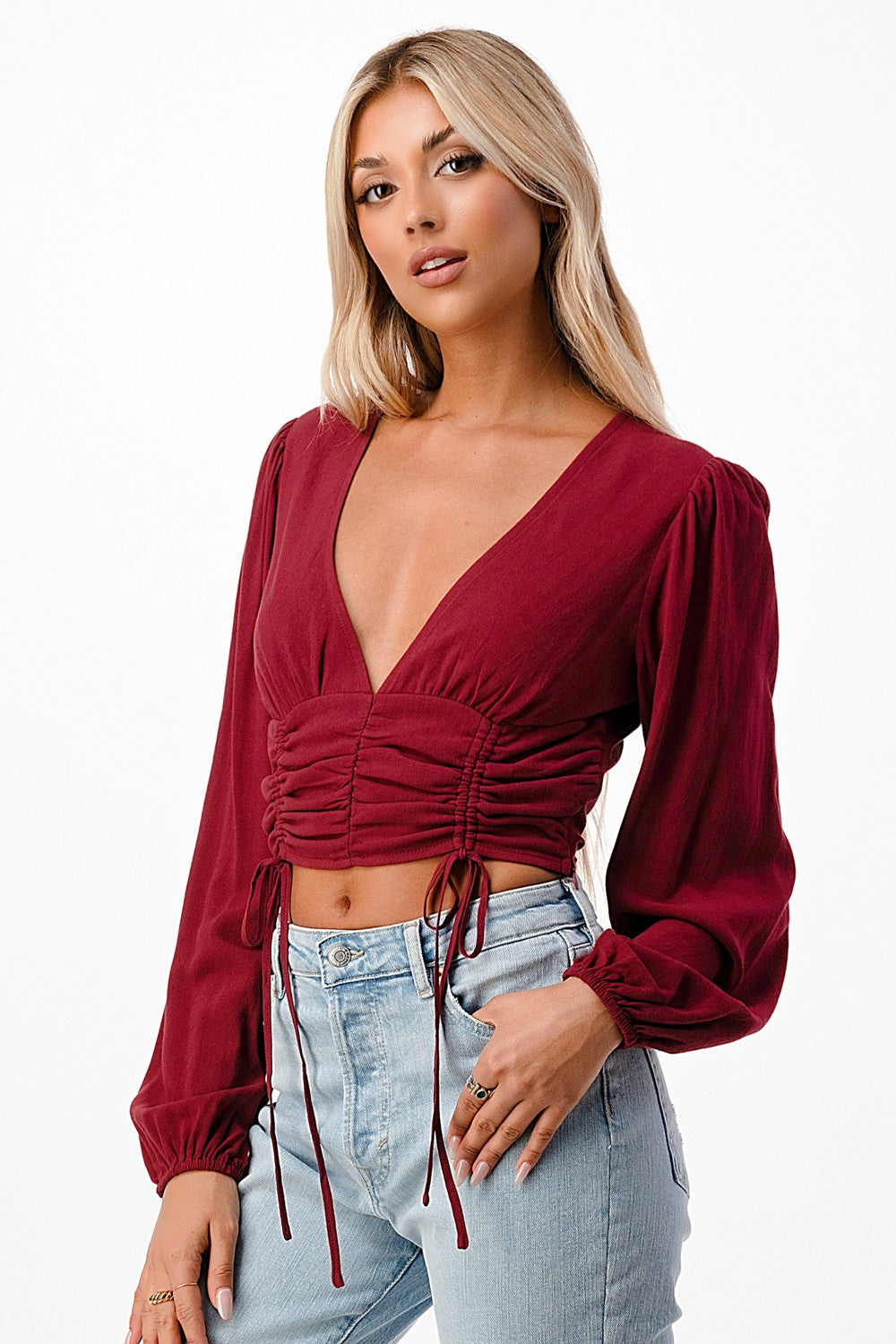 Ruched Long Sleeve Crop Top