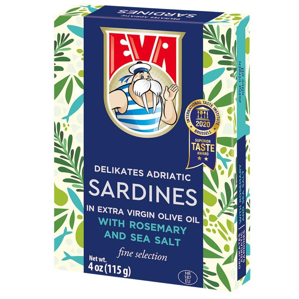 Eva Delikates Sardines in Extra Virgin Olive Oil w/ Rosemary & Sea Salt- 4 oz (115 g )