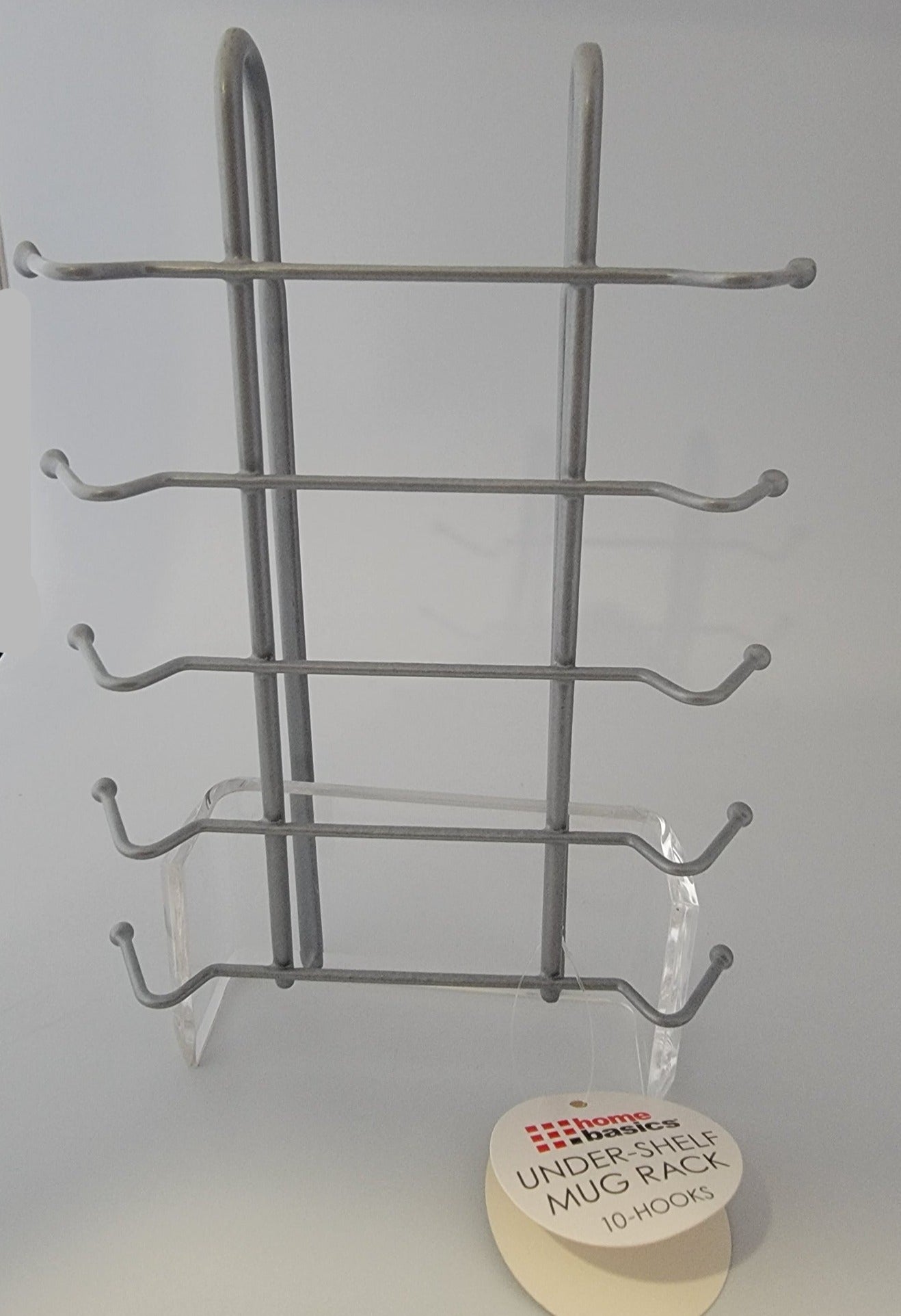 Home Basics 10 Hook Under Shelf Mugs Cup Storage Drying Holder Rack, and closet or Cabinet Hanging Organizer Rack for Ties and Belts, Gray