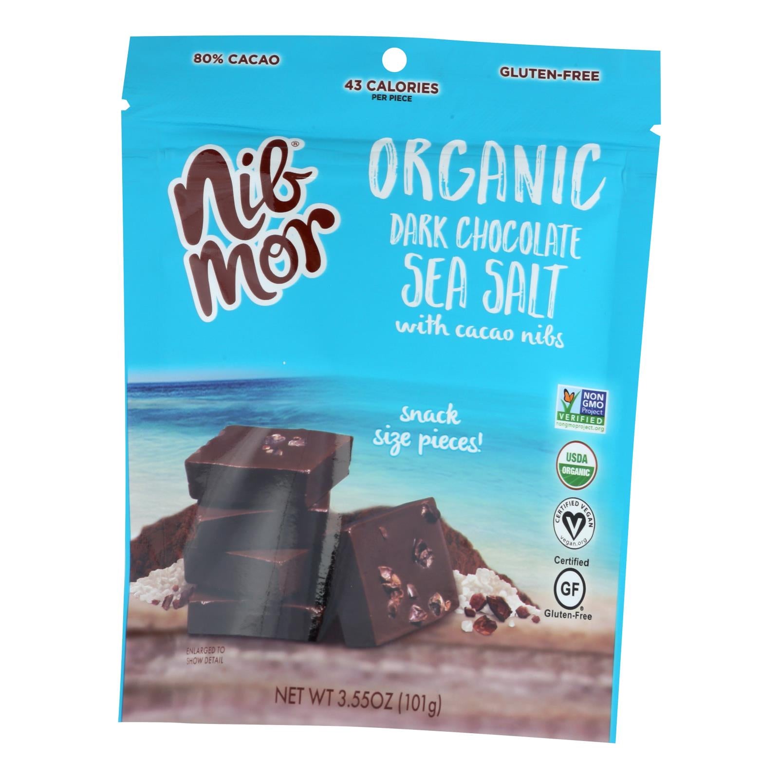 Nibmor - Chocolate Dark Sea Salt 80% Cacao - Case of 6-3.56 Ounce