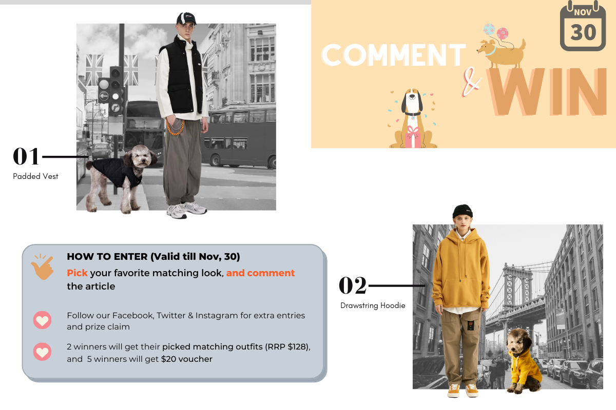 matching hoodies and winter jacket for dog and owner 2020