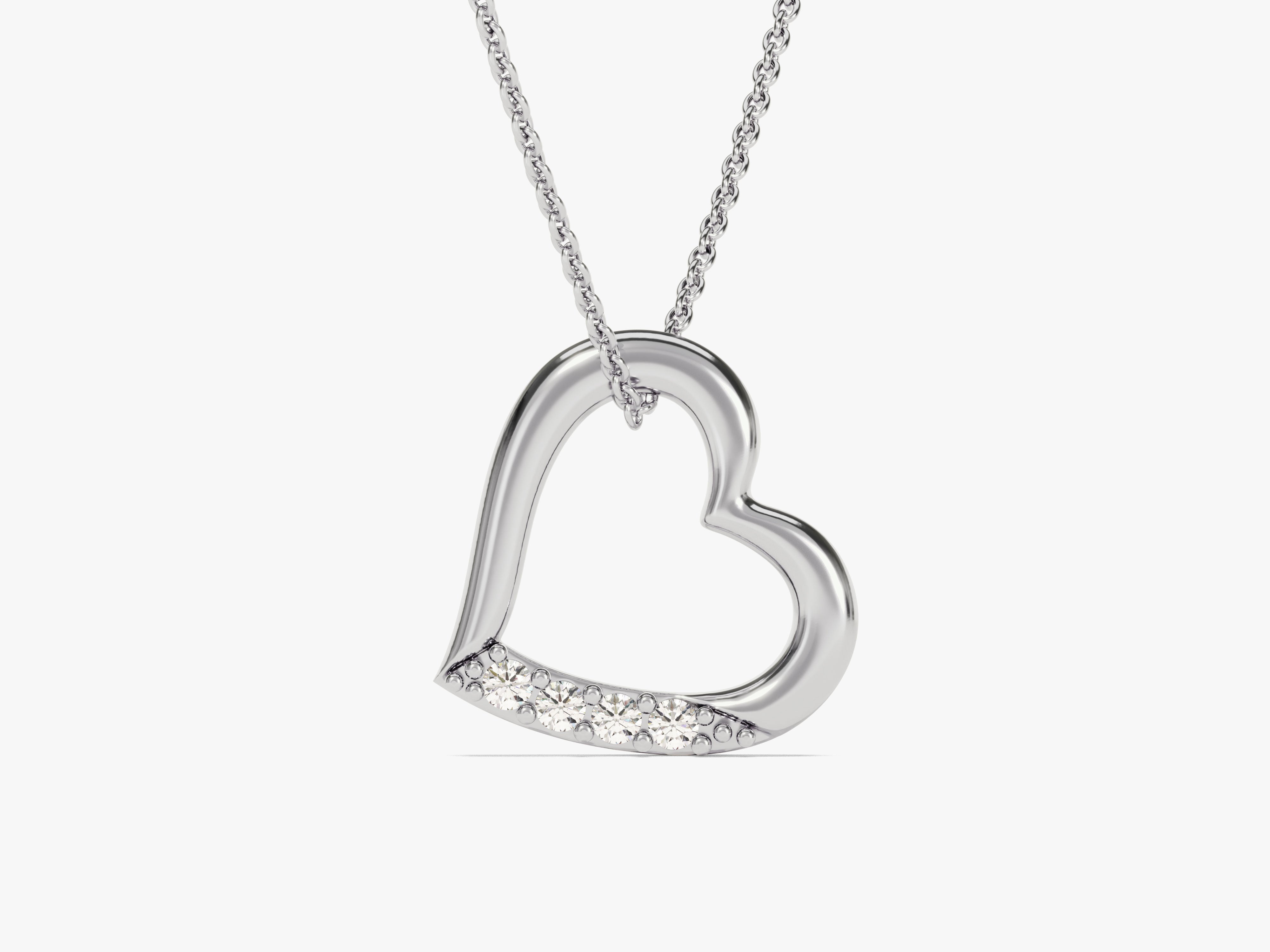 Open Heart Diamond Charm Necklace in 14k Solid Gold