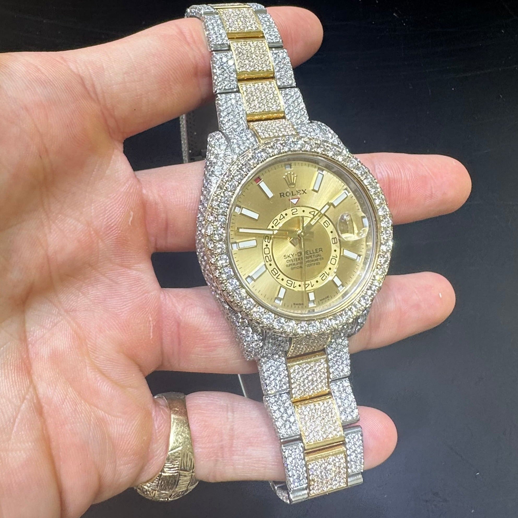 42mm Rolex Sky Dweller Champagne Dial Iced Out | Two Tone