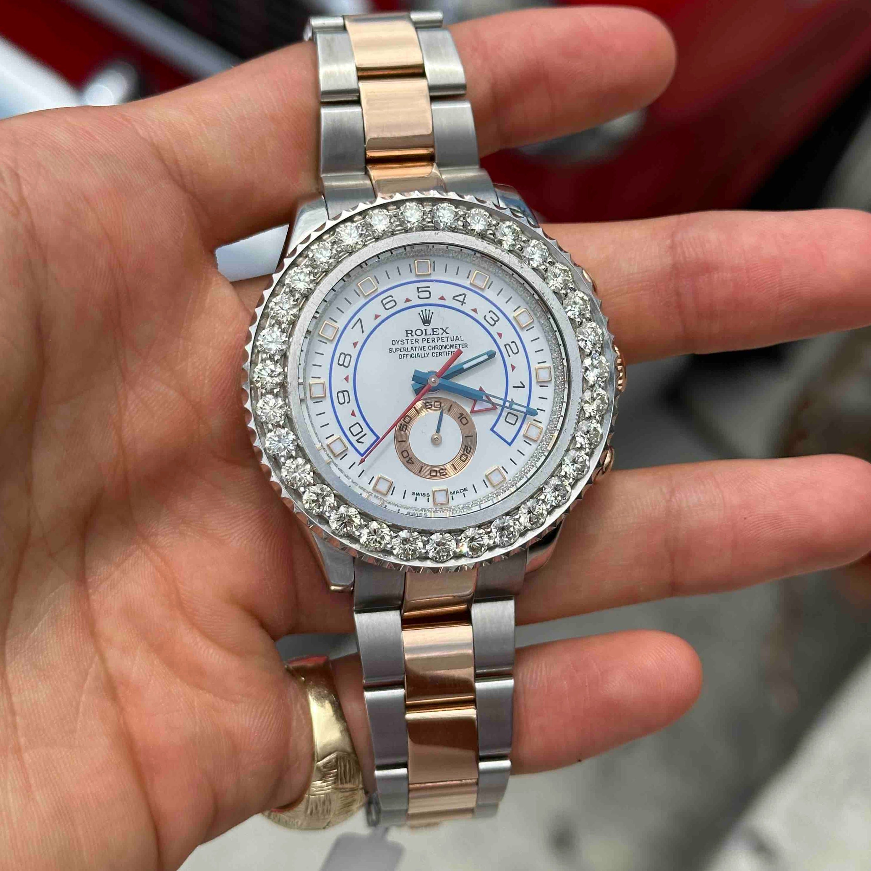 42mm Rolex Yacht Master Two Tone Iced Out Diamond Bezel