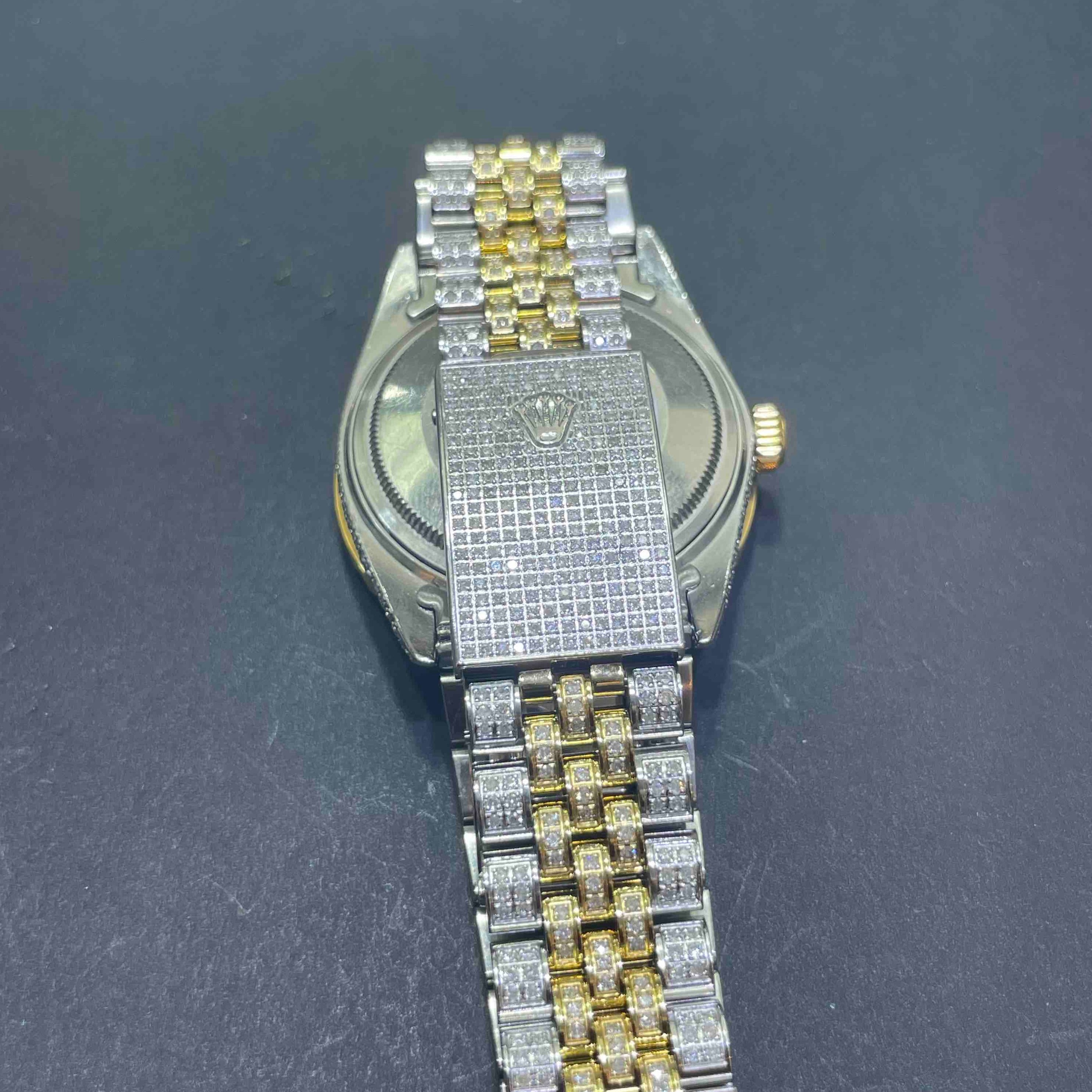 Iced Out Rolex Yellow Two Tone Roman Dial Jubilee