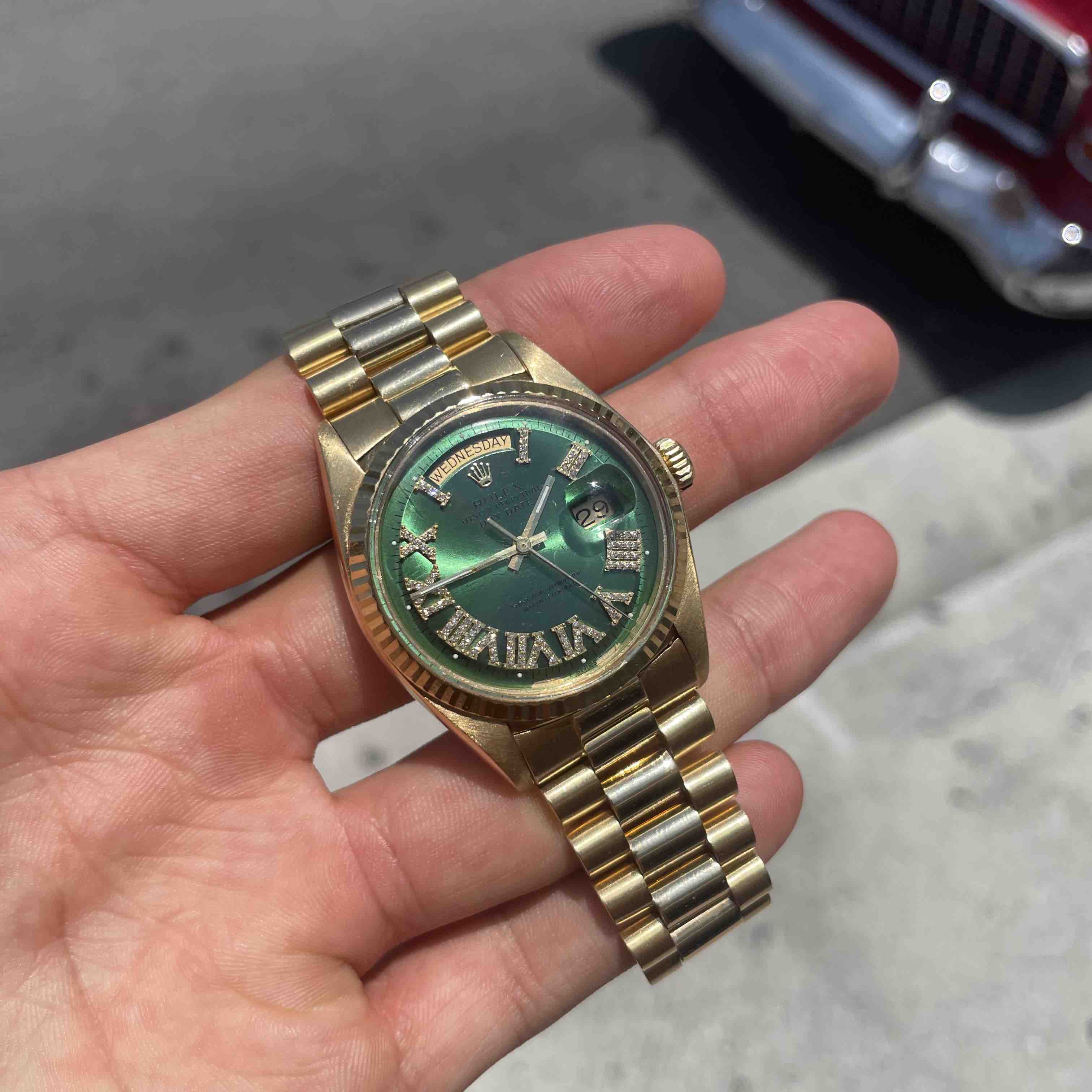 36mm Rolex Presidential Diamond Green Face Roman Dial