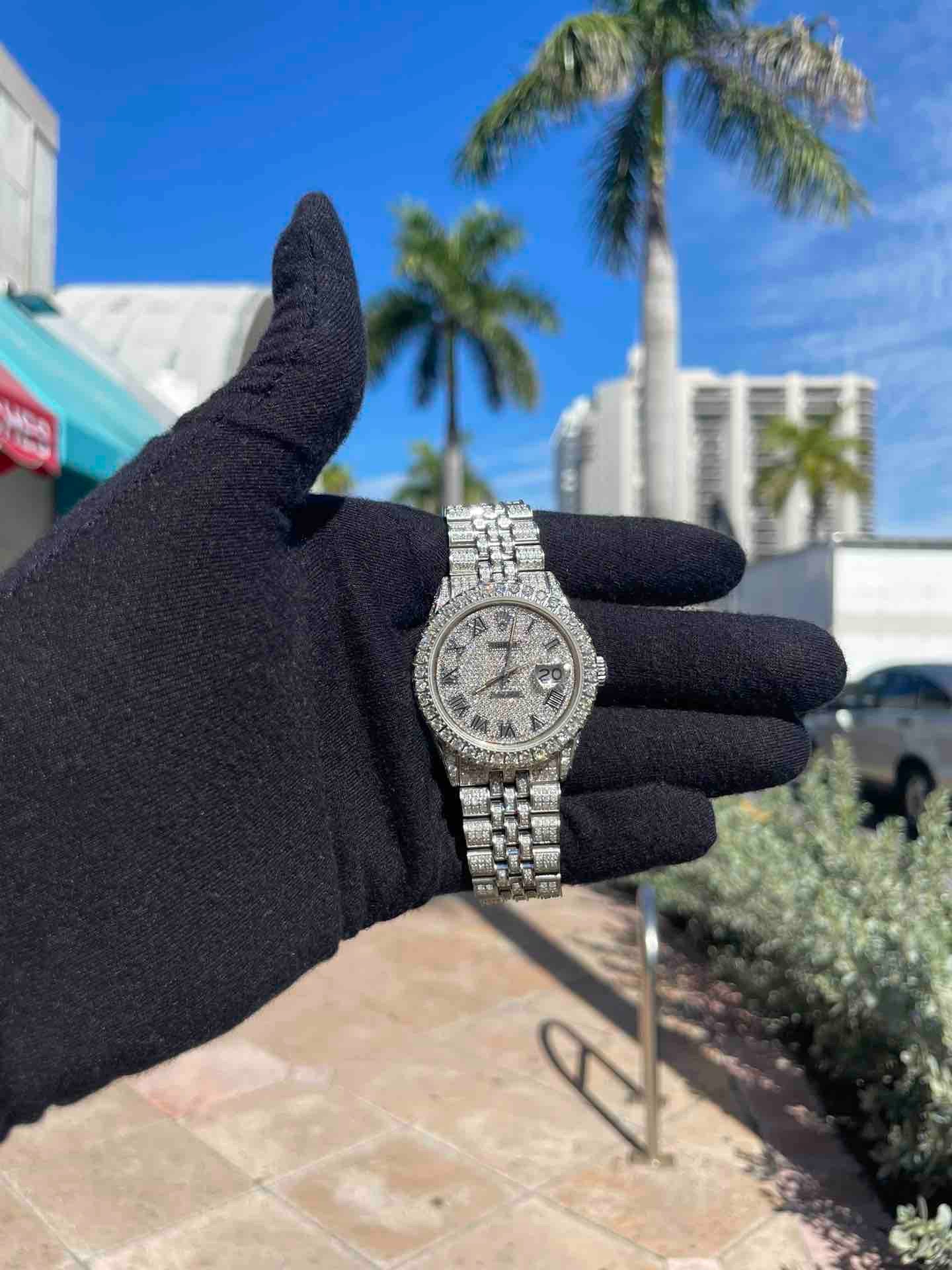 Iced Out Rolex Stainless Steel 36mm Datejust Bust Down Watch | 18cts Natural Diamonds Si-Vs1 | #1601