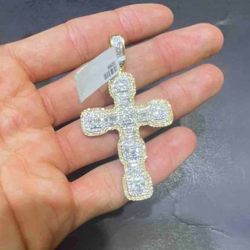 14k Iced Out Cross Pendant | 2.4 ct t.w. 12 G