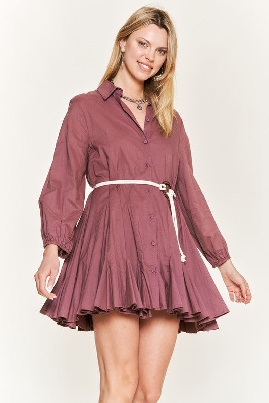 Elegant Affair Silhouette Dress: The Buttoned Bliss Flare with Belt