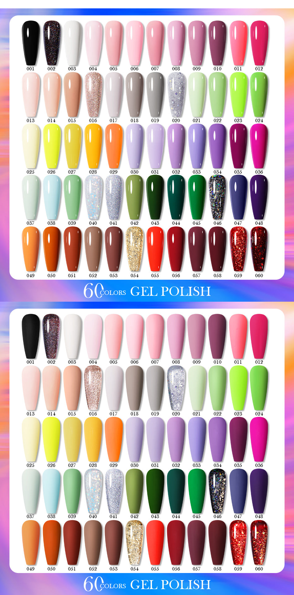 60 Colors Gel Polish Set with Base Top Coat Color Chart – BORN PRETTY