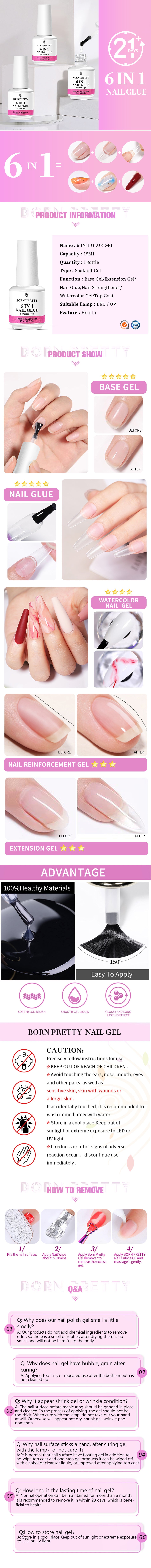 BORN PRETTY Rhinestones Glue Gel Transparent Pink Color Sticky Gel DIY  Manicure