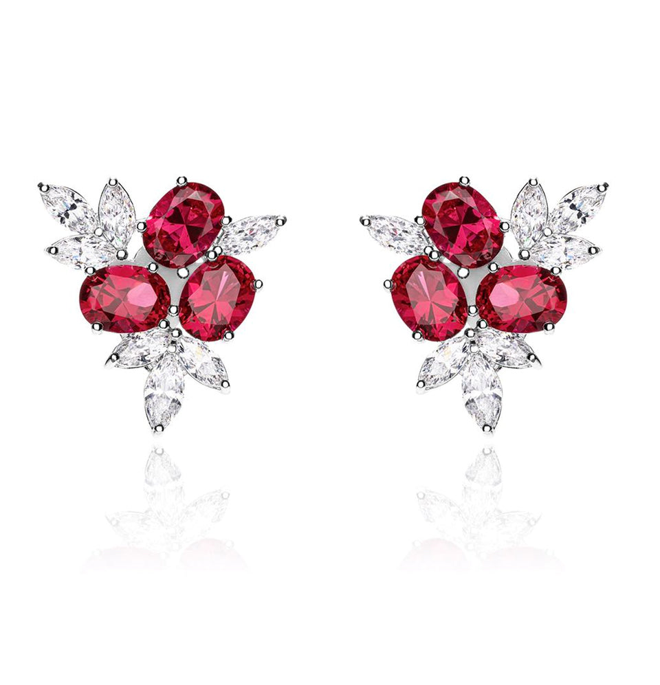 3CT Oval Shape Lab Ruby nature inspired Earrings