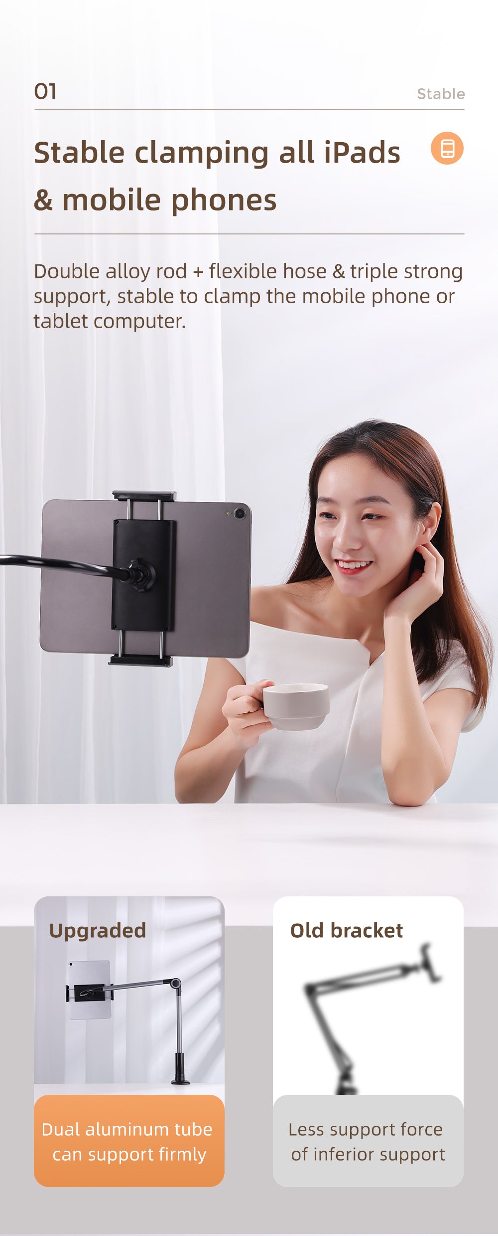 Universal Lazy Long Arm 360° Adjustable Clamp Bracket Stand for Bed/Sofa/Table 4