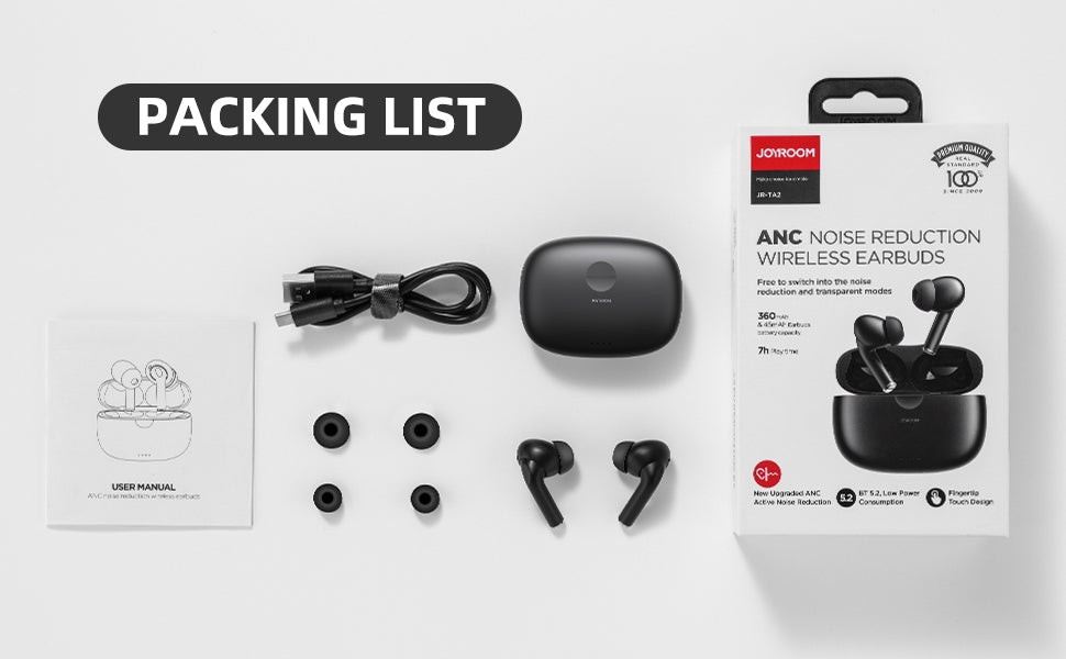 TA2 Active Noise Cancelling Wireless Earbuds ANC/Bluetooth 5.2/in-Ear for Work, Home, Office