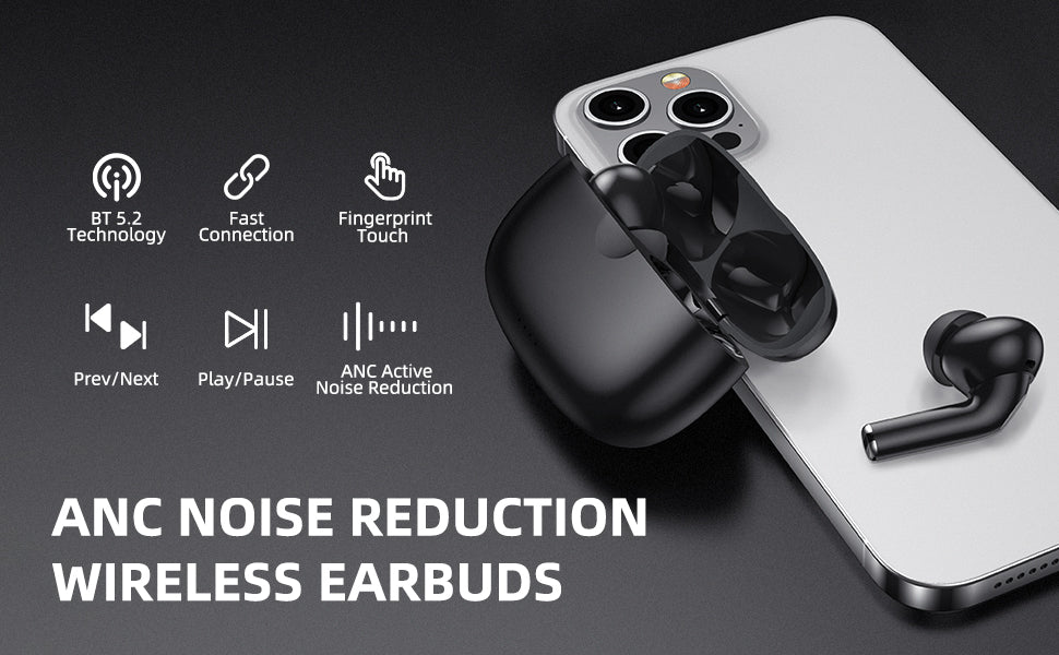 TA2 Active Noise Cancelling Wireless Earbuds ANC/Bluetooth 5.2/in-Ear for Work, Home, Office