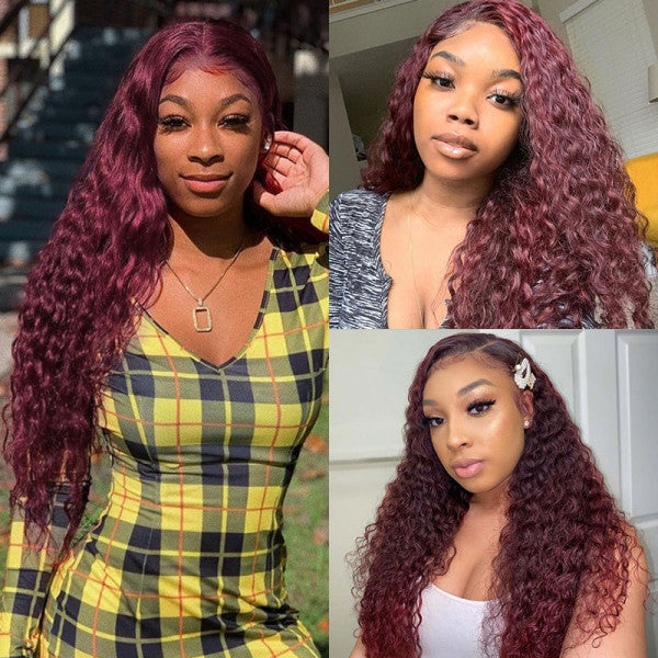 Burgundy 99J Color Water Wave Lace Wig – EverGlow Hair