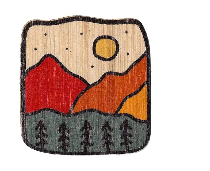 Mountain and Lake - Bamboo Wood Sticker