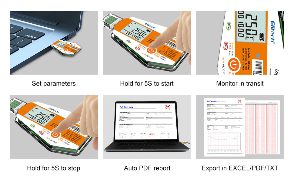 Elitech LogEt 1 Temperature Data Logger Single Use PDF Report USB Port 16000 Points How to use