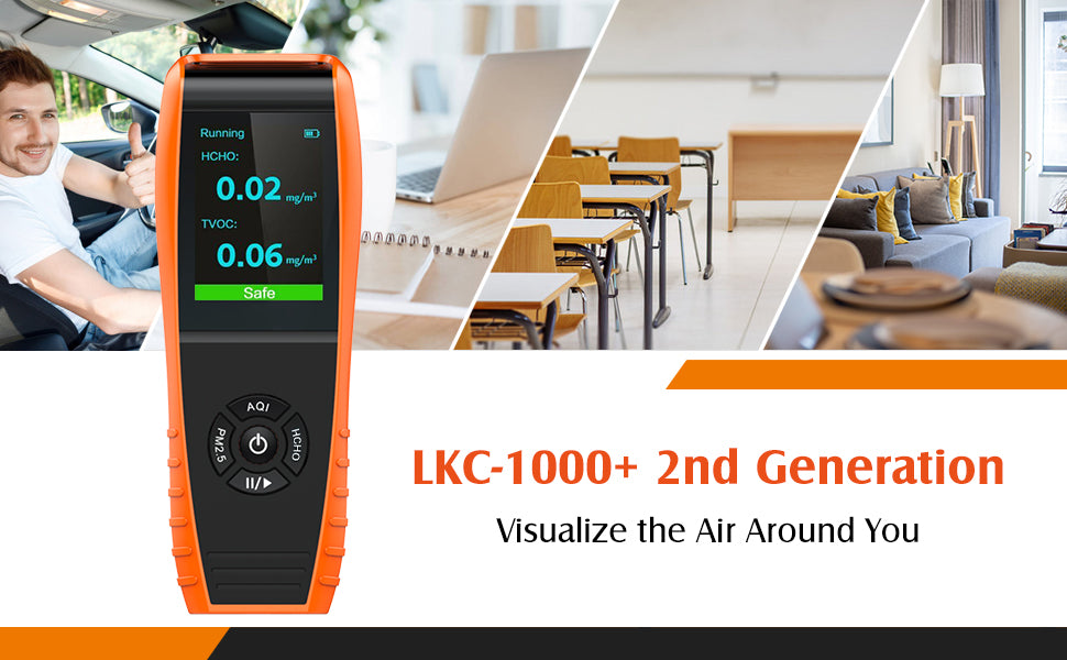 Temtop LKC-1000S+ 2nd Generation Professional Formaldehyde Monitor Detector with HCHOPM2.5PM10TVOC Accurate Testing Air Quality Detector Data Export