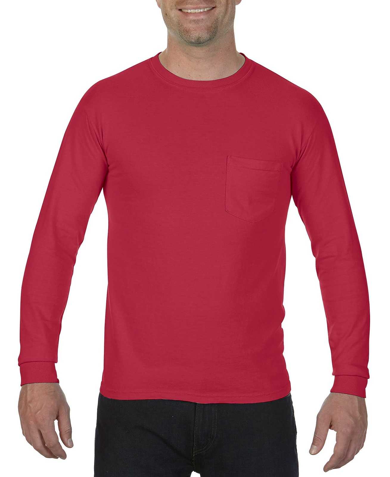 Comfort Colors 4410 Heavyweight Garment-Dyed Long Sleeve Pocket Tee - Red