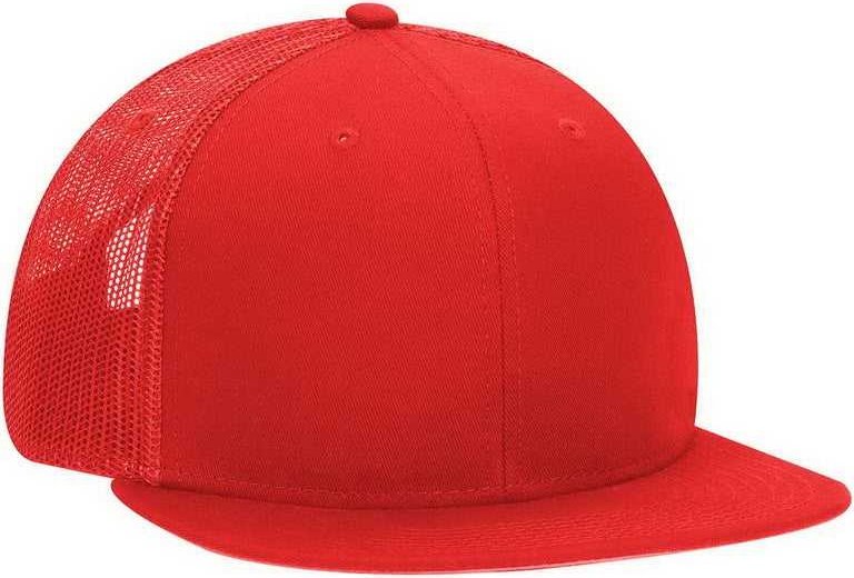 OTTO 141-1070 Superior Cotton Twill Round Flat Visor 6 Panel Pro Style Mesh Back Trucker Snapback Hat - Red