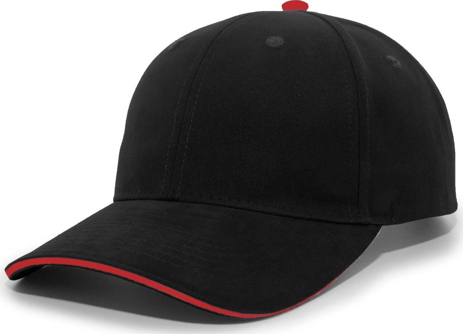 Pacific Headwear 121C Brushed Cotton Sandwich Visor Hook-and-Loop Cap - Black Red