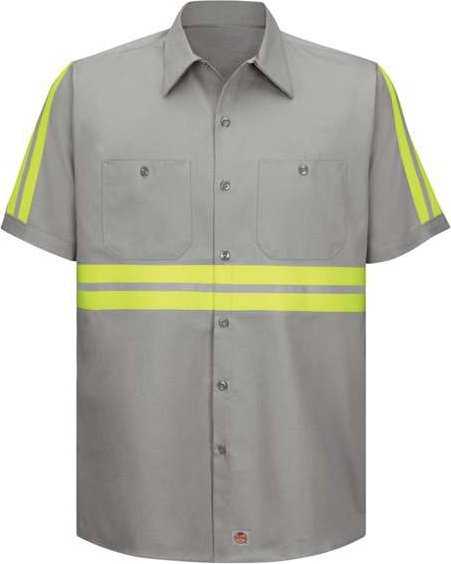 Red Kap SC40EL Enhanced Visibility Short Sleeve Cotton Work Shirt Long Sizes - Gray