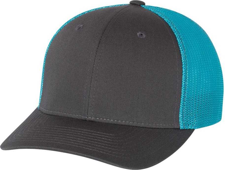 Richardson 110 Fitted Trucker with R-Flex Caps- Charcoal Neon Blue