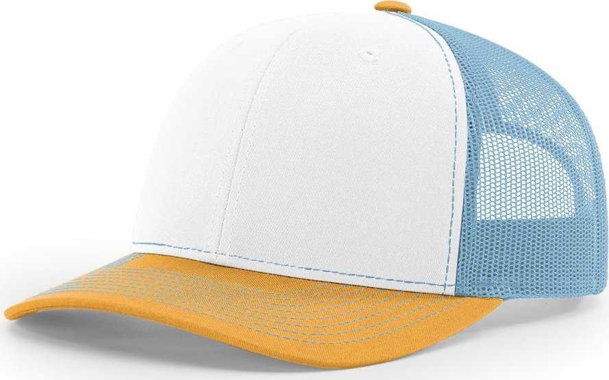 Richardson 112 Snapback Trucker Cap - White Columbia Blue Yellow