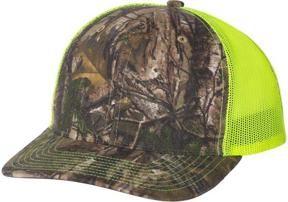 Richardson 112P Patterned Snapback Trucker Caps- Realtree Edge Neon Yellow