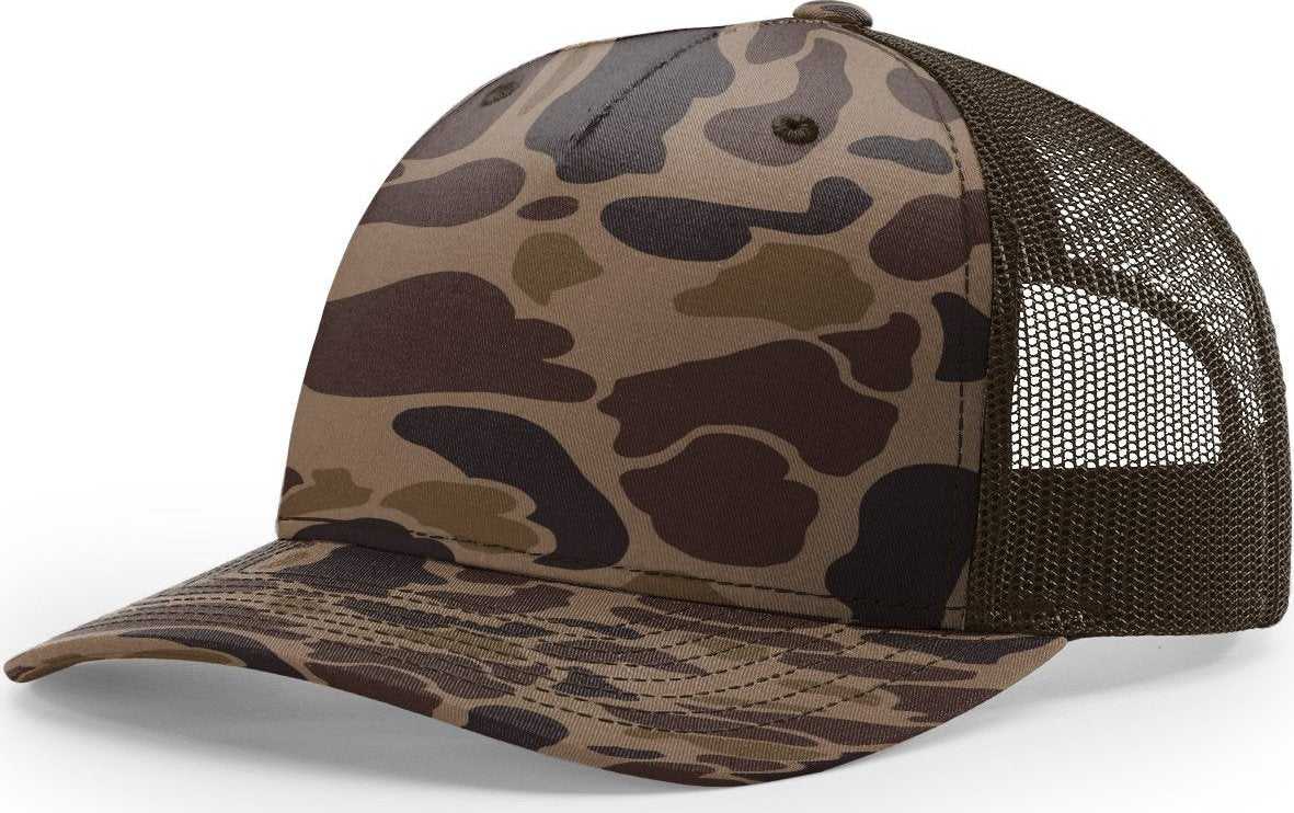 Richardson 112PFP 5 Panel Patterned Snapback Trucker Caps- Bark Duck Camo Brown