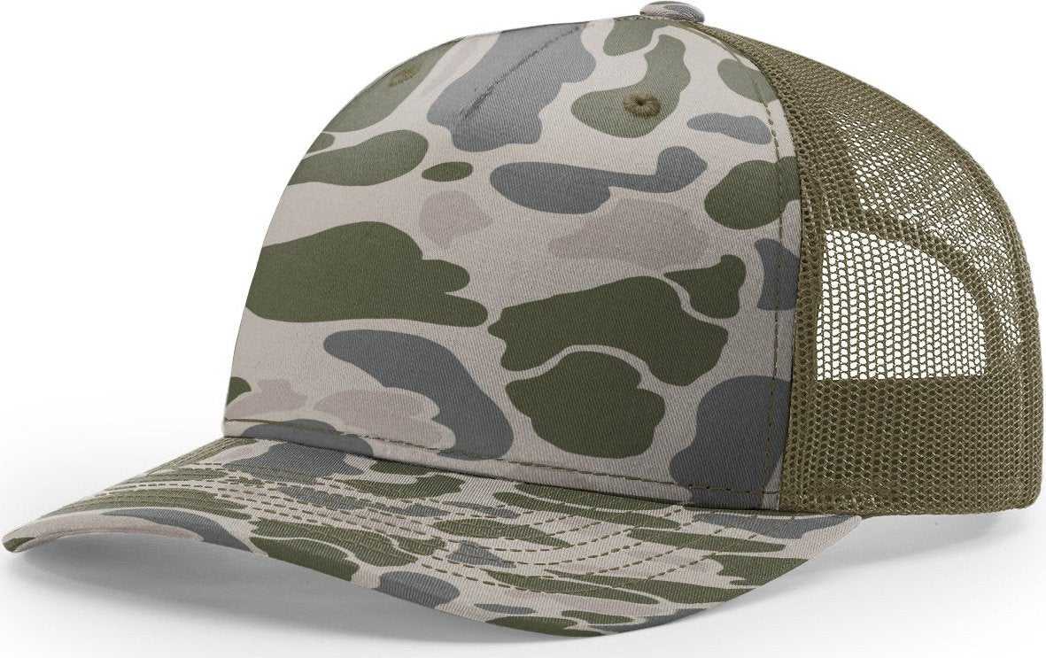 Richardson 112PFP 5 Panel Patterned Snapback Trucker Cap - Marsh Duck Camo Loden