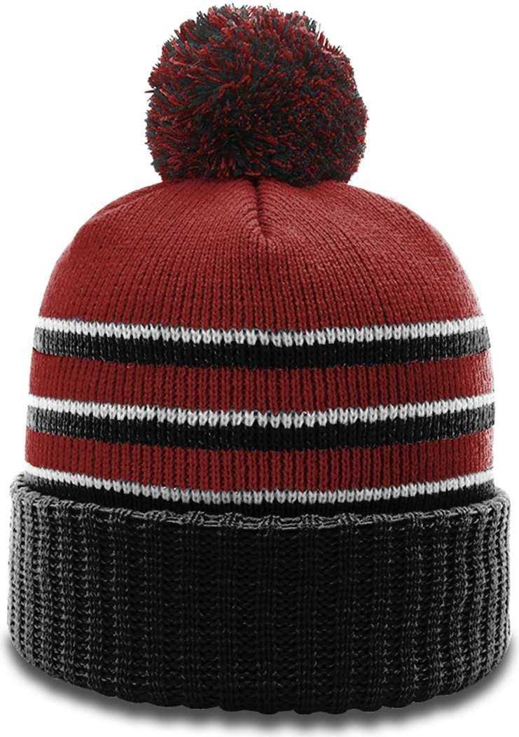 Richardson 134 Stripe Pom Beanies with Cuff - Cardinal Black White