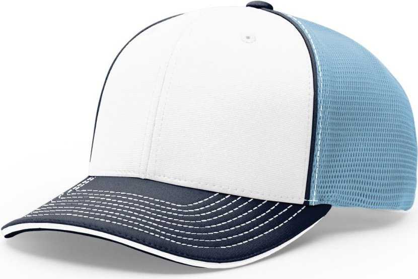 Richardson 172 Fitted Pulse Sportmesh with R-Flex Caps- White Columbia Blue Navy Tri
