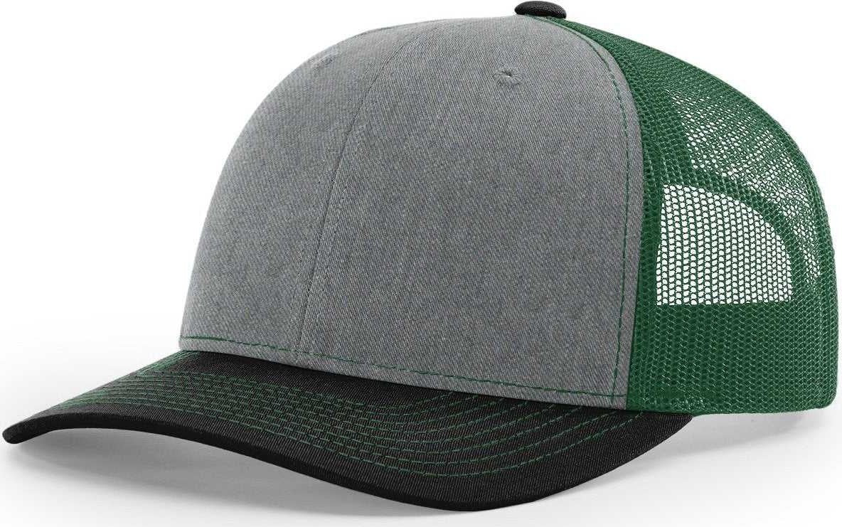 Richardson 112 Snapback Trucker Cap - Heather Grey Dark Green Black