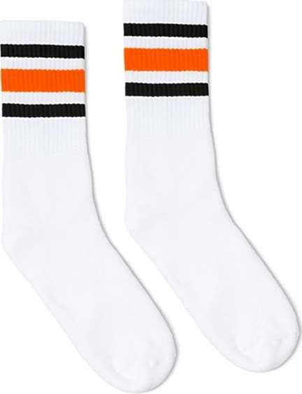 Socco SC100 USA-Made Striped Crew Socks - White Black Orange