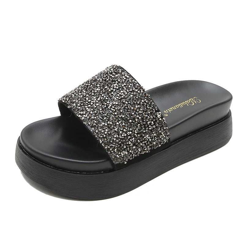 Nanccy Thick Sole Stylish Sparkling Slippers