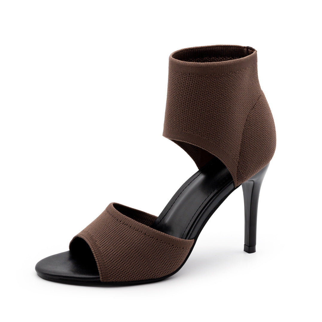 Heels 2024 new European and American women shoes with high heels and slim black flying woven fishmouth sandals.