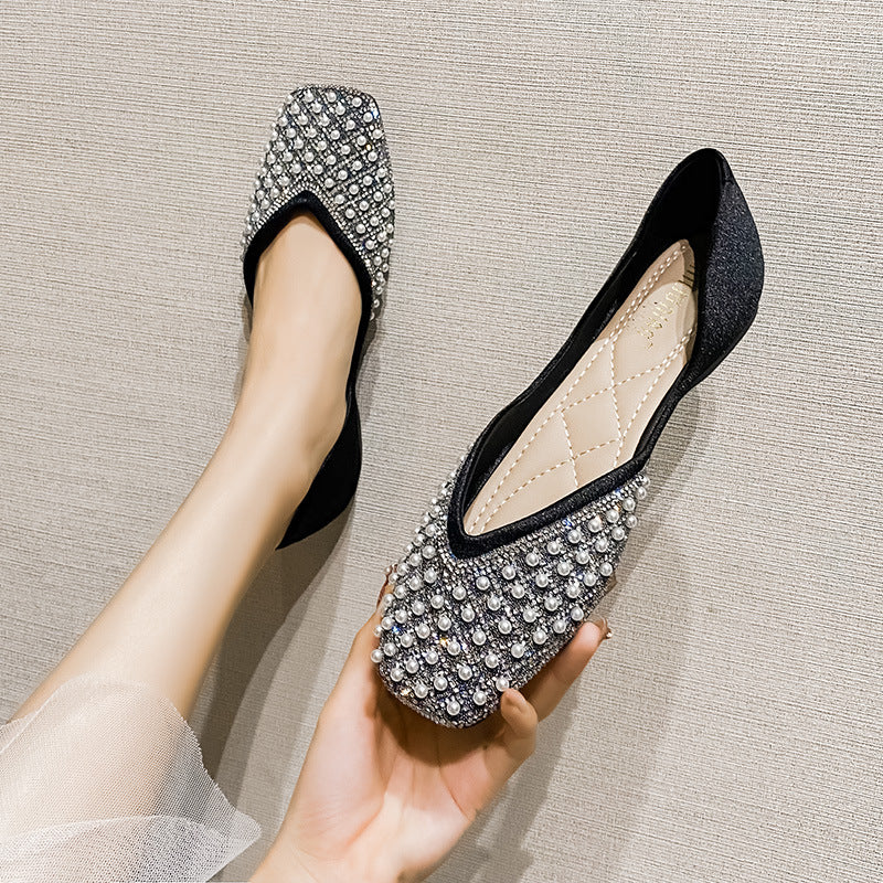 Nanccy Rhinestone Pearl Fairy Style Gentle Shoes