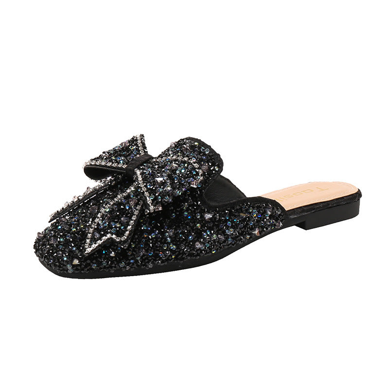 Nanccy Bow Rhinestone Flat Sandals