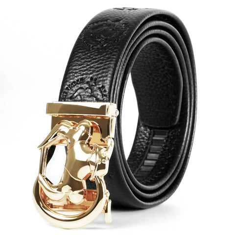 Coipdfty men's black bullskin belt with gold bull buckle