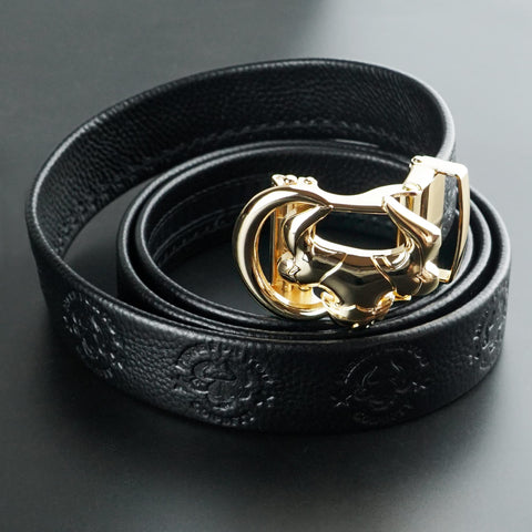 Coipdfty men's black bullskin belt with gold bull buckle
