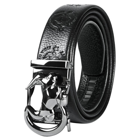 Coipdfty men's black bullskin belt with automatic buckle
