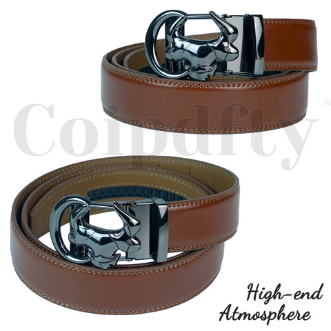 Coipdfty men's brown ratchet belt with real leather