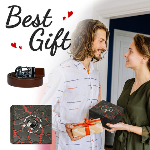 The couple holding Coipdfty men's brown belt