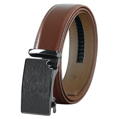 Coipdfty men's brown cowhide belt with black buckle
