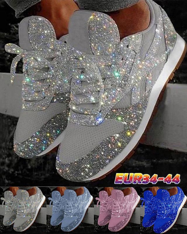 Women Flat Glitter Bling Sneakers