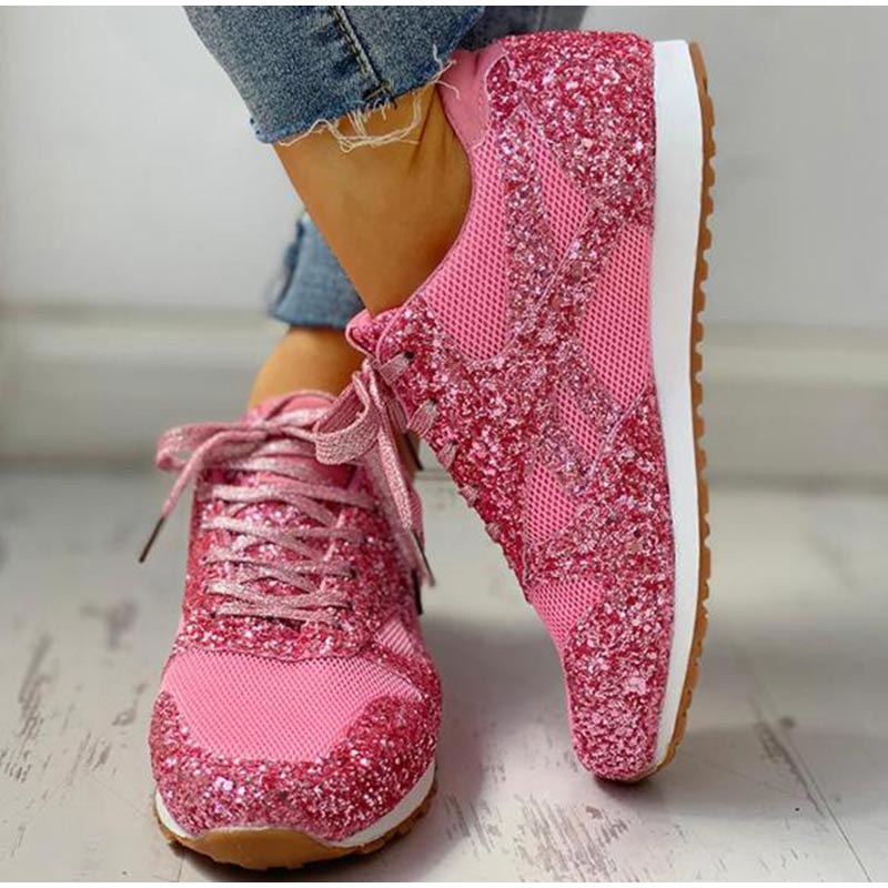 Women Flat Glitter Bling Sneakers
